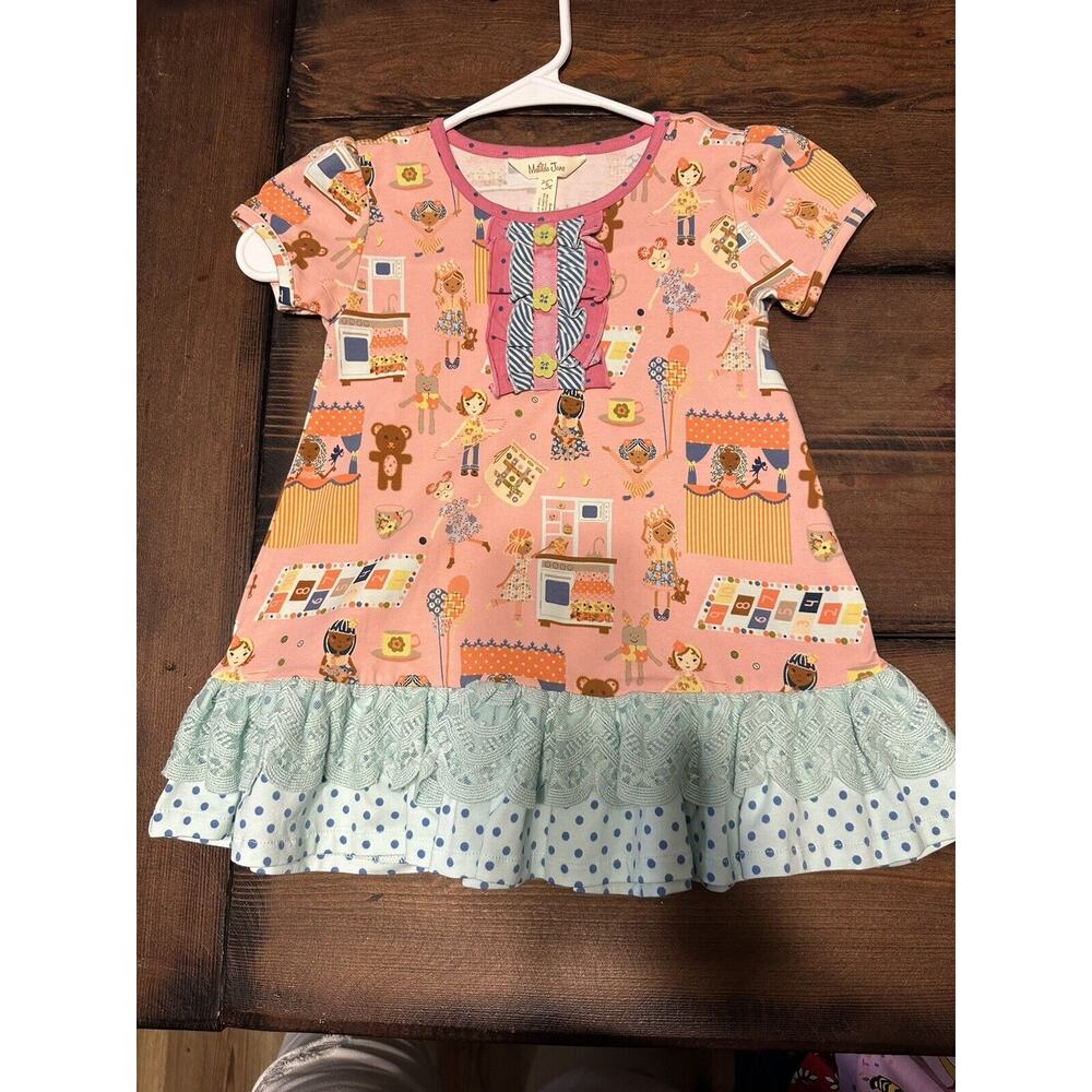 Matilda Jane Make Believe Shirt Sz 6 Cute Buttons Lace Trim Ruffle Bottom preppy